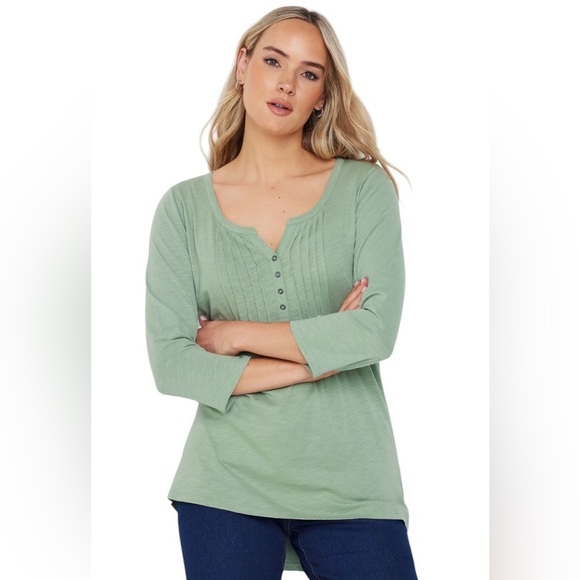 Long Tall Sally Jersey Henley Top Pintuck Yoke Notch Neckline Plus Size 18 - 20 - Picture 1 of 8